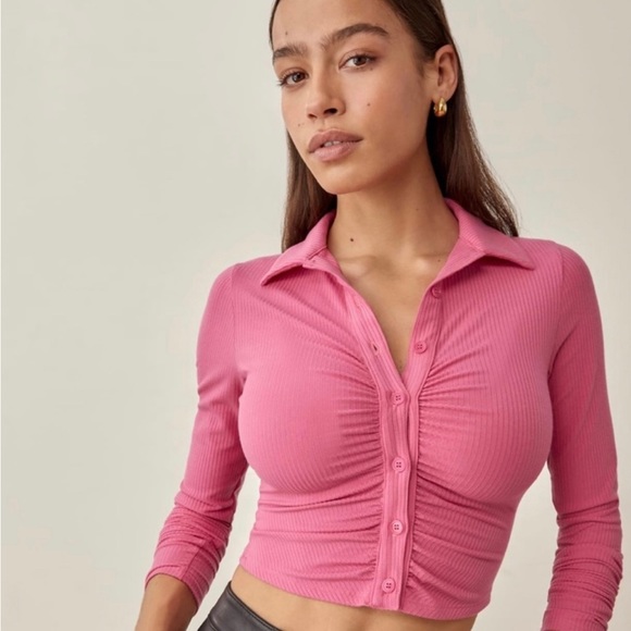 REFORMATION - pink button up top - Picture 2 of 3